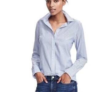 Banana Republic Dillon-Fit Classic Ruffle Cuff Shirt Blue Stripes - Size XS